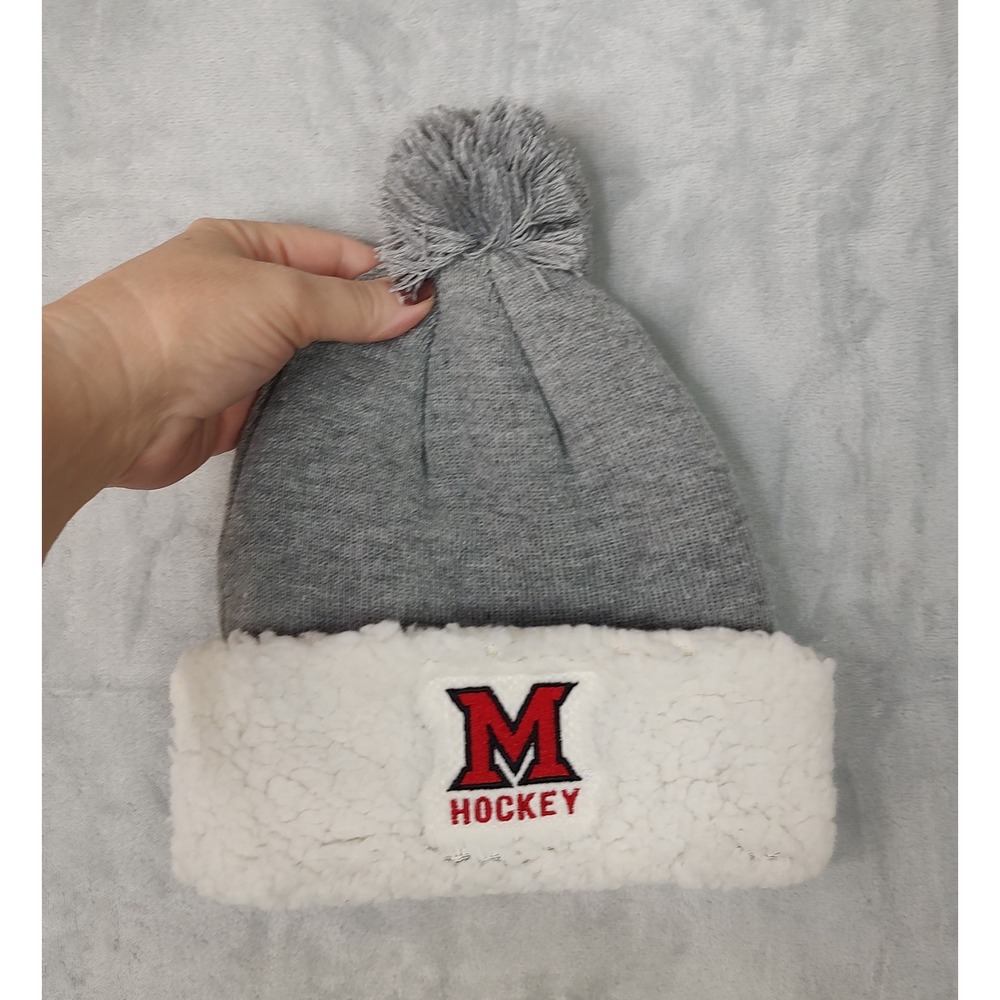 Miami University Redhawks Sherpa‎ Beanie Hat Womens Pom Cap Cuffed NWT